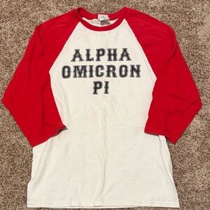 Alpha Omicron Pi (AOII) Baseball Tee Red and White Long Sleeve Tee